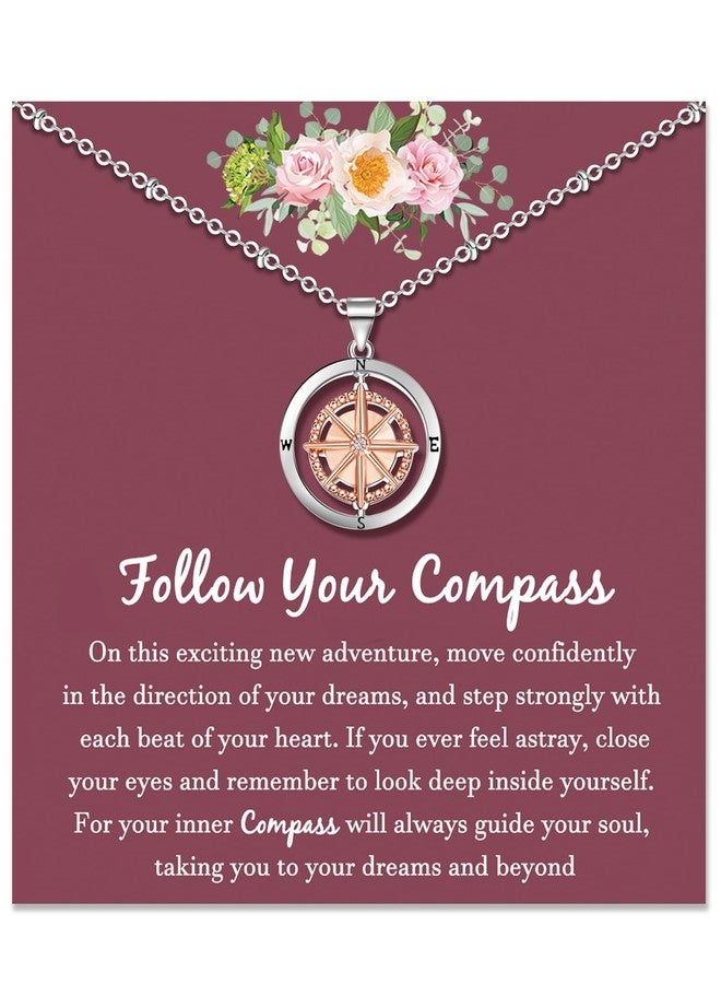Shonyin Compass Necklace for Women Graduation Gifts for Her 2025 Coworker Leaving Gifts Travel Inspirational Goodbye New Job Gift - Image 1
